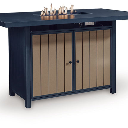 East Beach - Rectangular Bar Table With Fire Pit - Blue