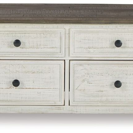 Havalance - Lift Top Cocktail Table with Storage Drawers - White / Gray