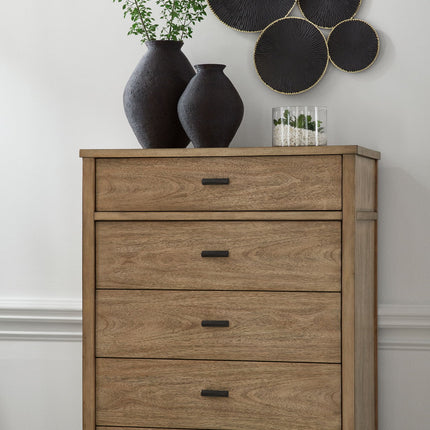 Tomtyn - Five Drawer Chest - Light Brown