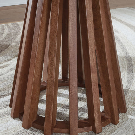 Kallari - Round End Table - Warm Brown / Black