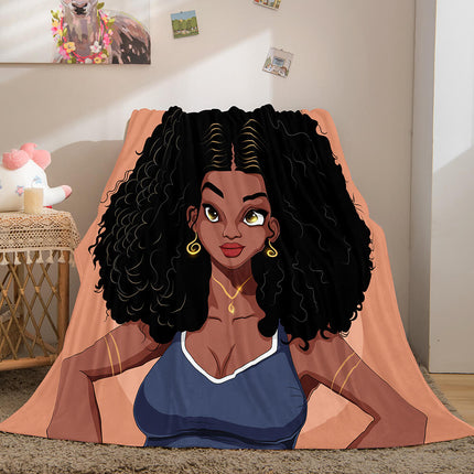 Black African Girl Flannel Blanket Throw Blanket