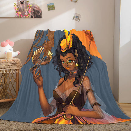 Black African Girl Flannel Blanket Throw Blanket