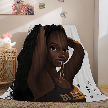 Black African Girl Flannel Blanket Throw Blanket