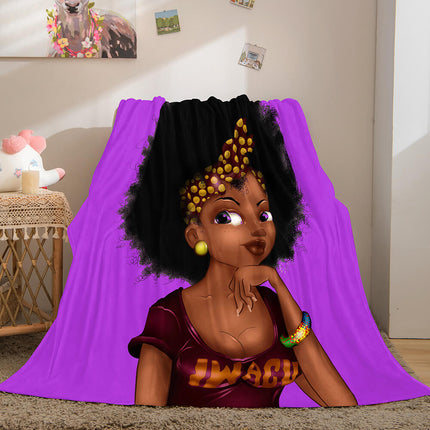 Black African Girl Flannel Blanket Throw Blanket