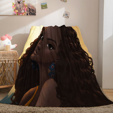 Black African Girl Flannel Blanket Throw Blanket