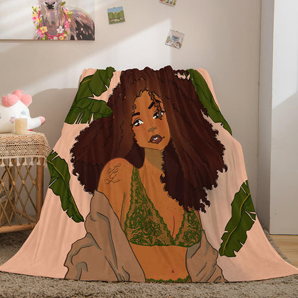 Black African Girl Flannel Blanket Throw Blanket