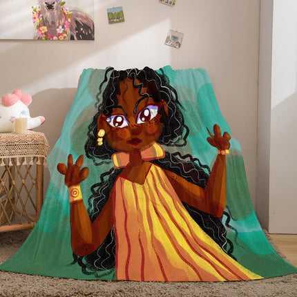 Black African Girl Flannel Blanket Throw Blanket