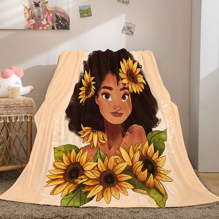 Black African Girl Flannel Blanket Throw Blanket