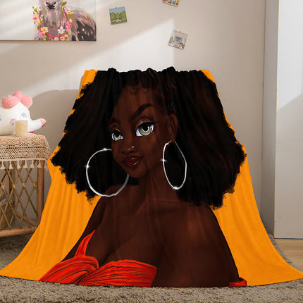 Black African Girl Flannel Blanket Throw Blanket