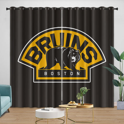 Boston Bruins Curtains Pattern Blackout Window Drapes Room Decoration