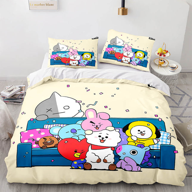 Cartoon BT21 Bedding Set Throw Quilt Duvet Cover Bedding Sets