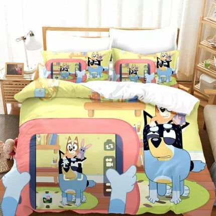 Cartoon Bluey Bedding Set Pattern Kids Quilt Cover Without Filler