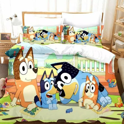 Cartoon Bluey Bedding Set Pattern Kids Quilt Cover Without Filler