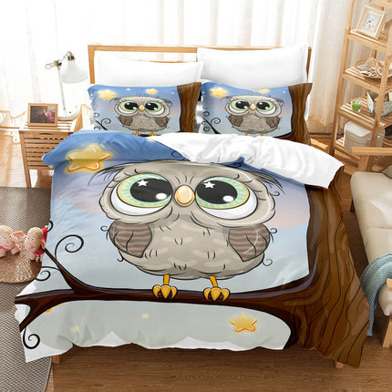 Cartoon Owl Bedding Sets Kids Birthday Quilt Cover Without Filler