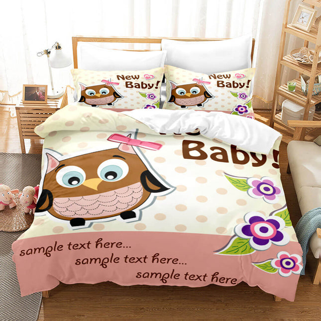 Cartoon Owl Girls Birthday Bedding Sets Quilt Cover Without Filler