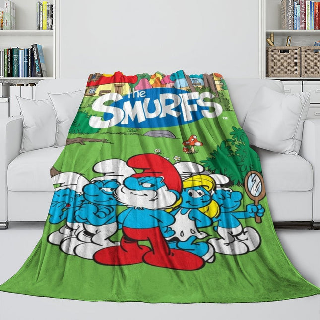 Cartoon Smurfs Blanket Flannel Throw Room Decoration