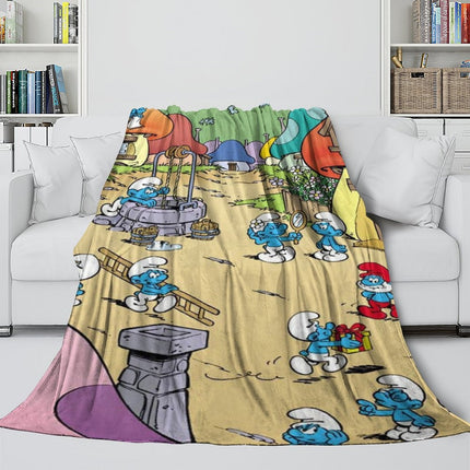 Cartoon Smurfs Blanket Flannel Throw Room Decoration