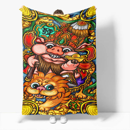 Chinese National Tide Elements Flannel Fleece Throw Blanket