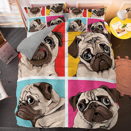 Cute Dog Cartoon Pug Bedding Set Quilt Covers Room Decoration