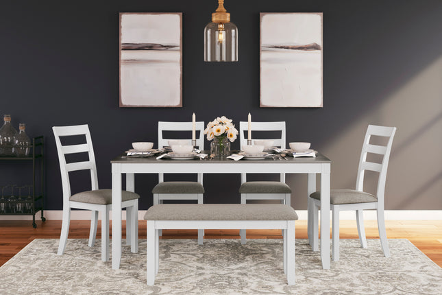 Stonehollow Dining Table and 4 Chairs and Bench