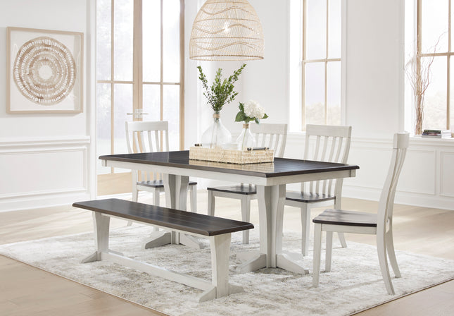 Darborn Dining Table Set - 4 Chairs + Bench
