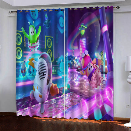 Game Fall Guys Pattern Curtains Blackout Window Drapes