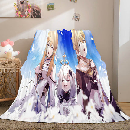 Genshin Impact Aether Lumine Flannel Caroset Throw Cosplay Blanket