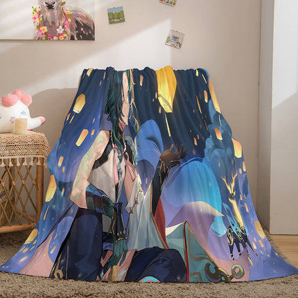 Genshin Impact Aether Lumine Flannel Caroset Throw Cosplay Blanket