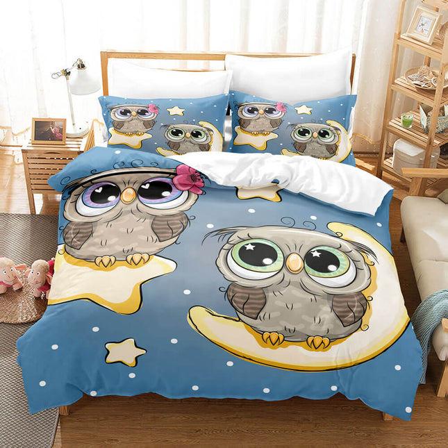 Hand-Painted Cartoon Owl Bedding Set Quilt Covers Without Filler
