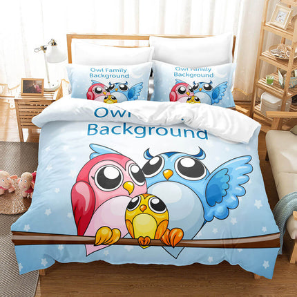 Hand-Painted Cartoon Owl Bedding Set Quilt Covers Without Filler