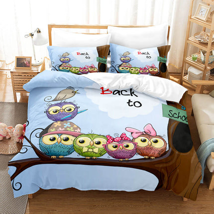 Hand-Painted Cartoon Owl Bedding Set Quilt Covers Without Filler
