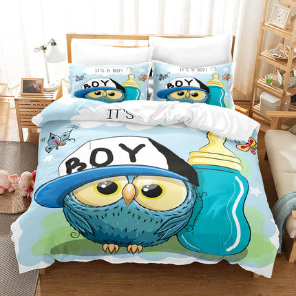 Hand-Painted Cartoon Owl Bedding Set Quilt Covers Without Filler