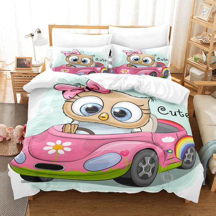 Hand-Painted Cartoon Owl Bedding Set Quilt Covers Without Filler