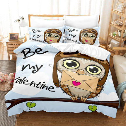Hand-Painted Cartoon Owl Bedding Set Quilt Covers Without Filler