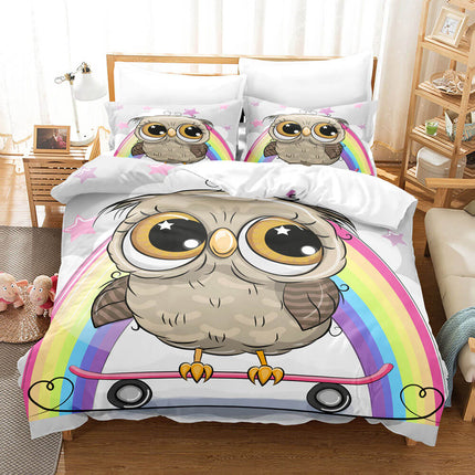 Hand-Painted Cartoon Owl Bedding Set Quilt Covers Without Filler