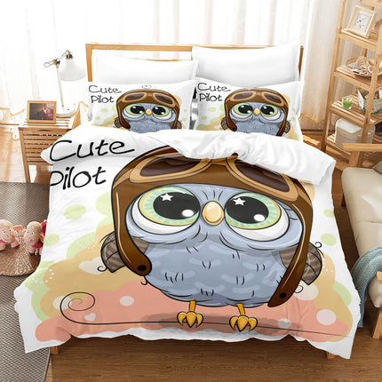 Hand-Painted Cartoon Owl Bedding Set Quilt Covers Without Filler