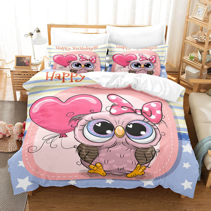 Hand-Painted Cartoon Owl Bedding Set Quilt Covers Without Filler