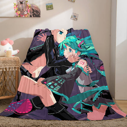 Hatsune Miku Cosplay Flannel Blanket Throw