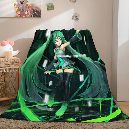 Hatsune Miku Cosplay Flannel Blanket Throw