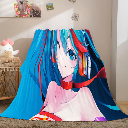 Hatsune Miku Cosplay Flannel Blanket Throw