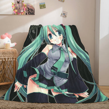 Hatsune Miku Cosplay Flannel Blanket Throw