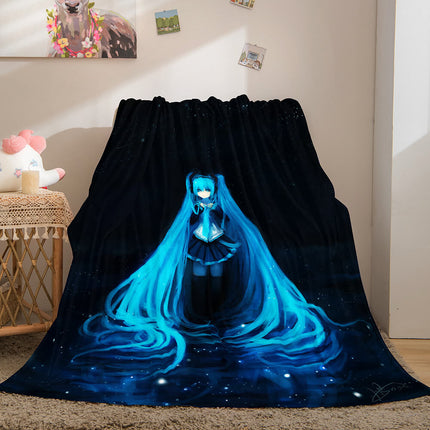 Hatsune Miku Cosplay Flannel Blanket Throw