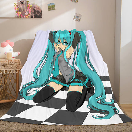 Hatsune Miku Cosplay Flannel Blanket Throw