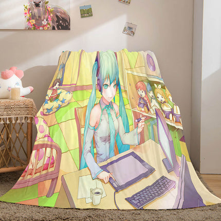 Hatsune Miku Cosplay Flannel Blanket Throw Soft Plush Bedding Sets