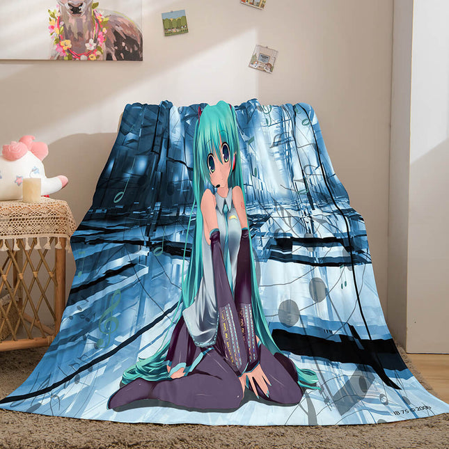 Hatsune Miku Cosplay Soft Flannel Blanket Throw