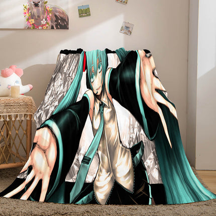 Hatsune Miku Cosplay Soft Flannel Blanket Throw