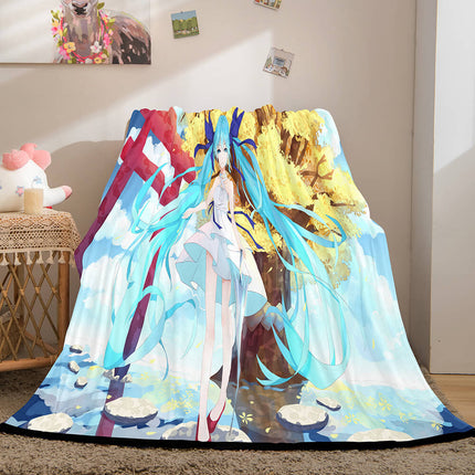 Hatsune Miku Cosplay Soft Flannel Blanket Throw