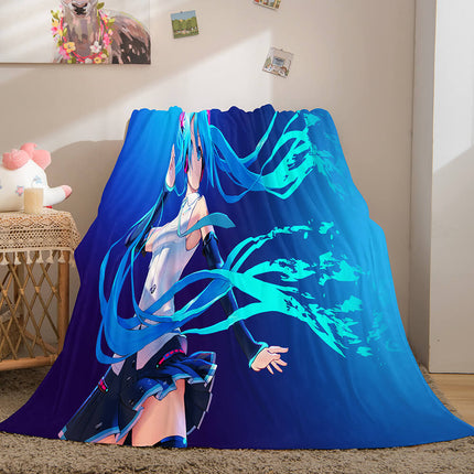 Hatsune Miku Cosplay Soft Flannel Blanket Throw