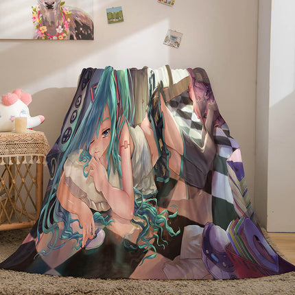 Hatsune Miku Cosplay Soft Flannel Blanket Throw