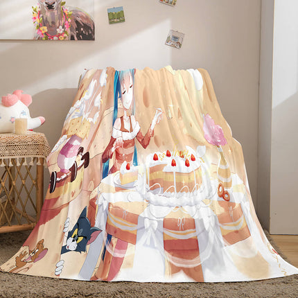 Hatsune Miku Cosplay Soft Flannel Blanket Throw